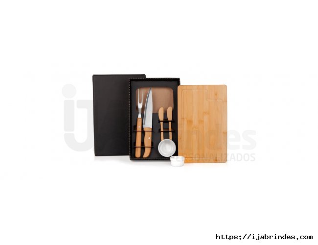 Kit Para Churrasco / Petisco Em Bambu / Porcelana - 7 Ps