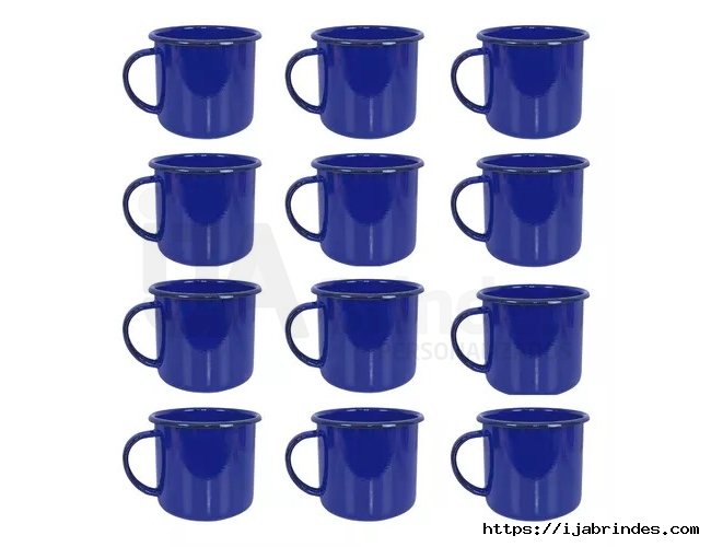 Caneca Xicara De Caf Esmaltada Azul Retro 150ml