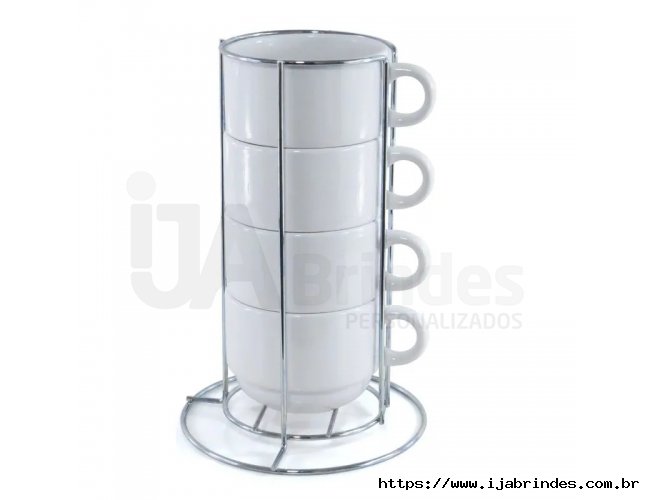 Kit 4 Xcaras e Suporte de Metal
