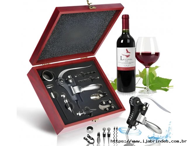 Vinho Saca Rolhas Maleta Sommelier 9 Pçs Kit +caixa De Prese Preto