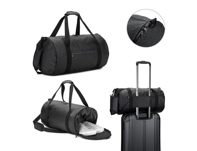 OSASCO SPORT. Bolsa esportiva em formato cil�ndrico em poli�ster reciclado 600D de alta densidade com compartimento late