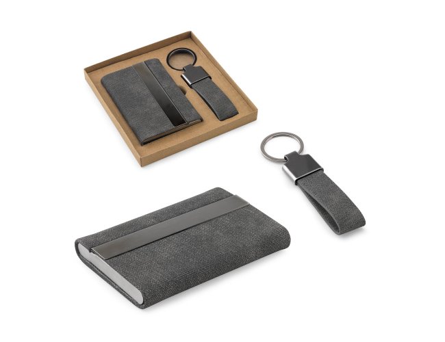 VAUGHN. Conjunto composto por um porta-cart�es e chaveiro, ambos em metal e poli�ster reciclado (30% rPET)