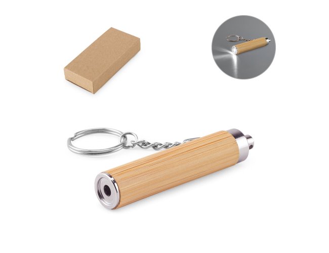 RACHEL. Chaveiro em bambu e ABS com lanterna LED