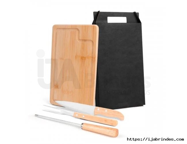 Conj. Para Churrasco Em Bambu / Inox / Madeira - 4 Ps