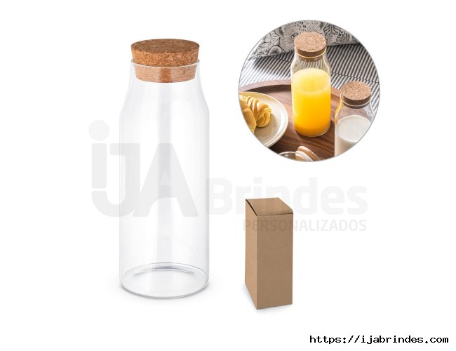 JASMIN 1000. Squeeze em vidro borosilicato com tampa em cortia 1 L