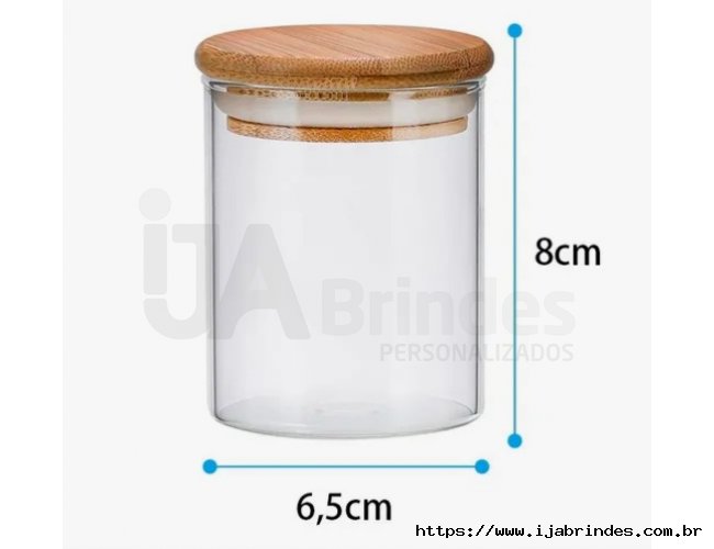 Pote Vidro Hermeticos Com Tampa Bambu Redondo 200ml
