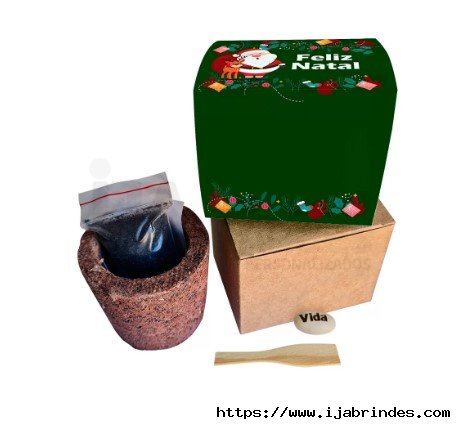 KIT CAIXA KRAFT COM VASO ECO CINTA E SEMENTE PERSONALIZADA
