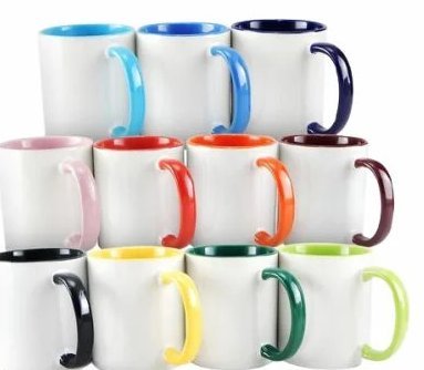 Caneca para Sublimao de Cermica Branca com Ala e Interior Verde Escuro