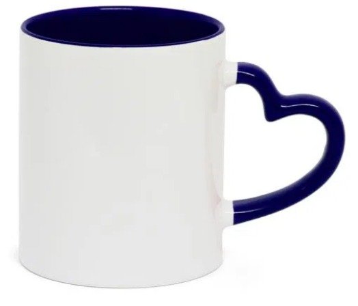 Caneca Love Branca para Sublimao com Ala e Interior Azul Escuro