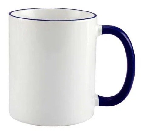 Caneca para Sublimao de Cermica Branca com Ala e Borda Azul Escura