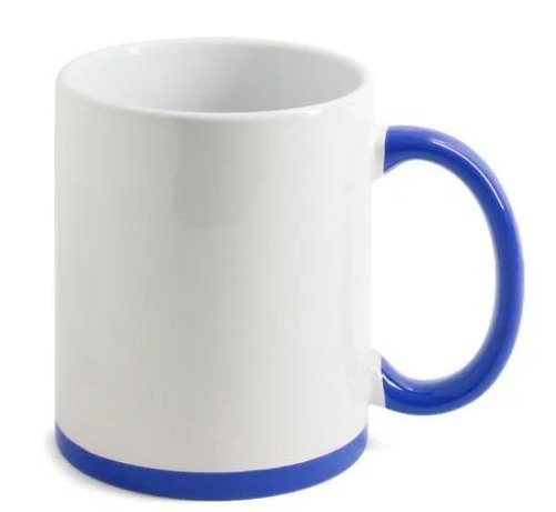 Caneca para Sublimao de Cermica Branca com Ala e Base Azul