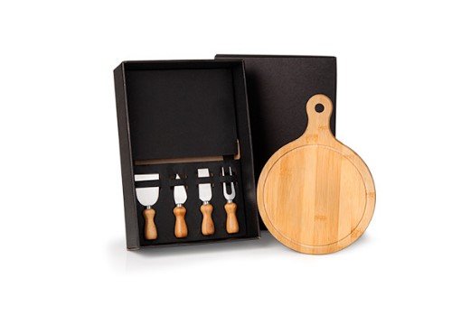 Kit Para Queijo Em Bambu E Inox Com Tbua Redonda