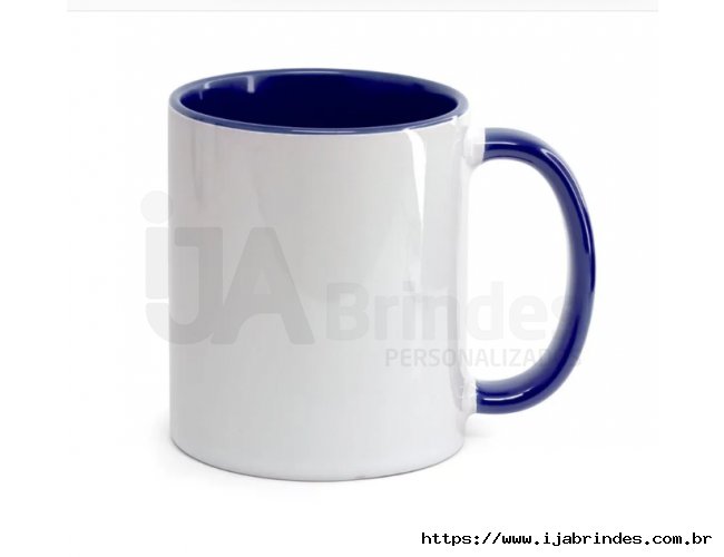 Caneca Cermica Branca com Ala e Interior AZUL ESCURO - 325ml
