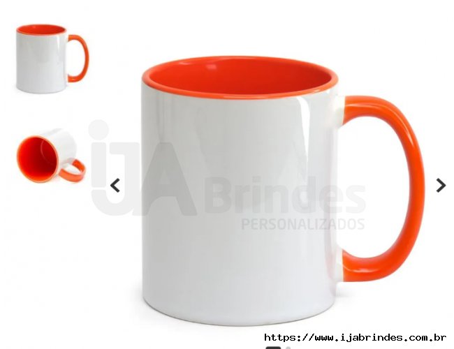 Caneca Cermica Branca com Ala e Interior Laranja