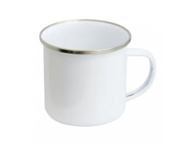 Caneca de Metal Branca com Borda Prateada - 325ml