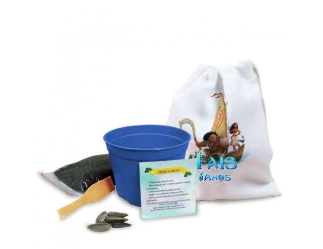 Kit Para Plantar com Saquinho Personalizado e Sementes de Flores - Tema Moana