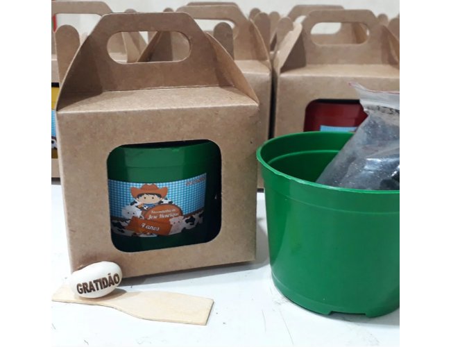 Lembrancinha Kraft Visor com Semente Personalizada - Tema Fazendinha