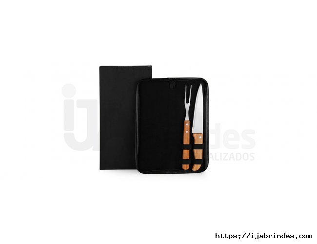 Kit Garfo E Faca Inox / Bambu Com Estojo