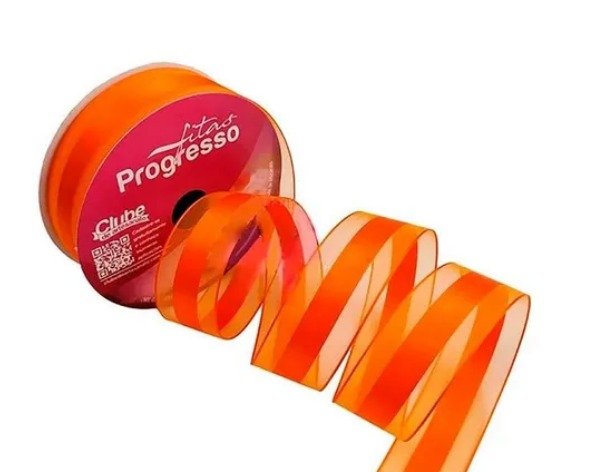 Fita Voal Com Cetim Laranja 22mm 10m