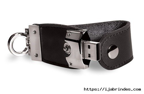 Pen drive 64gb com chaveiro em couro