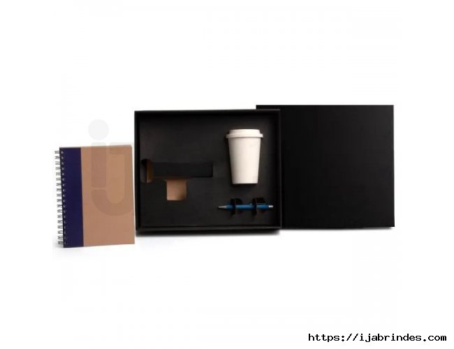 Kit Copo Em Fibra De Bambu, Caderno E Caneta - Azul - 3 Ps