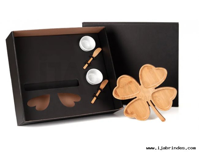 Kit Petisco Em Bambu / Porcelana - 5Ps