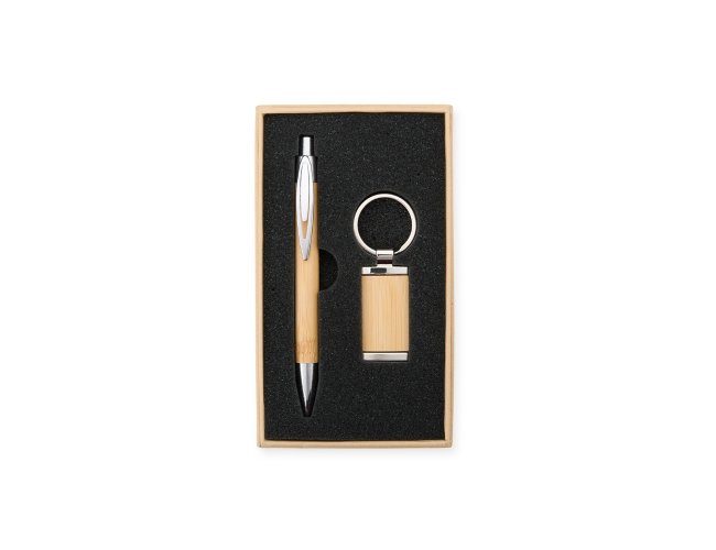 Kit Caneta e Chaveiro Bambu