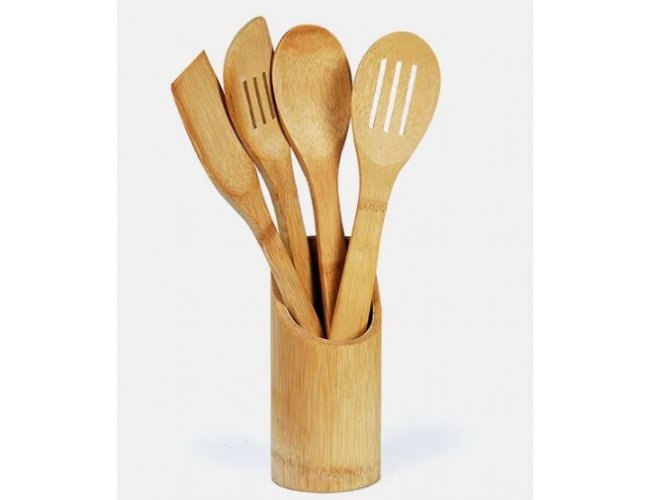 Conjunto De Utenslios Em Bambu - 5 Ps