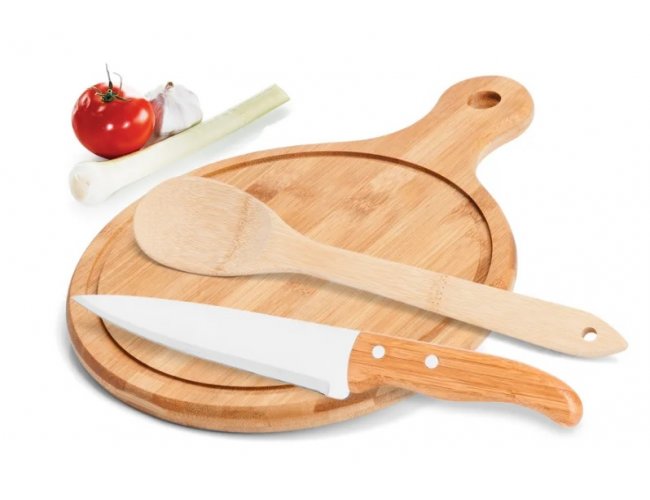 Conj. Para Cozinha Em Bambu / Inox - 3 Ps