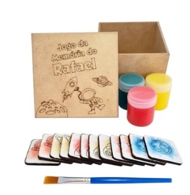 Lembrancinha Kit Jogo da Memria MDF Adesivado com Tinta e Pincel - Tema Astronauta