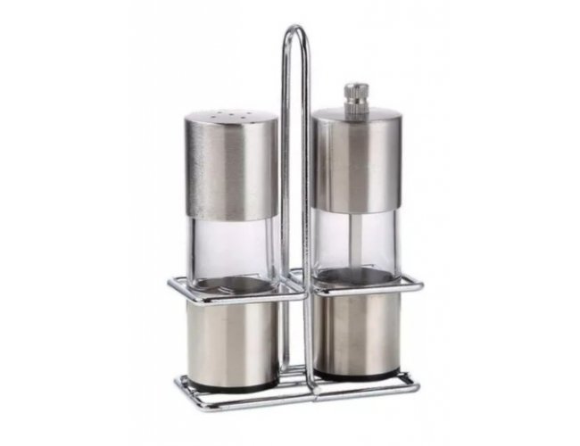 Kit Moedor Saleiro Pimenteiro Suporte 2 Peas Inox Tempero