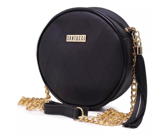 Bolsa Preta Redonda Feminina Ala De Corrente Transversal