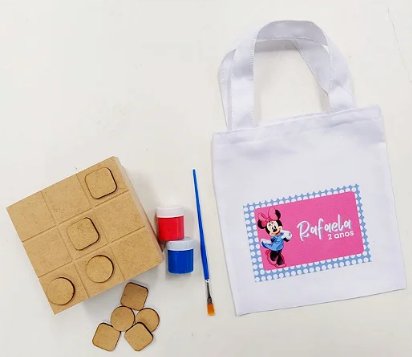 Lembrancinha Jogo da Velha mdf com Tintas e Pincel e Sacolinha Personalizada