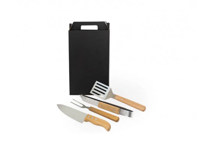 Conj. Para Churrasco Em Ao Inox / Madeira / Bambu - 4 Ps