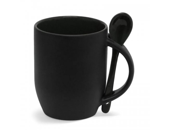 Caneca para Sublima��o de Cer�mica M�gica com Interior e Colher - Preto